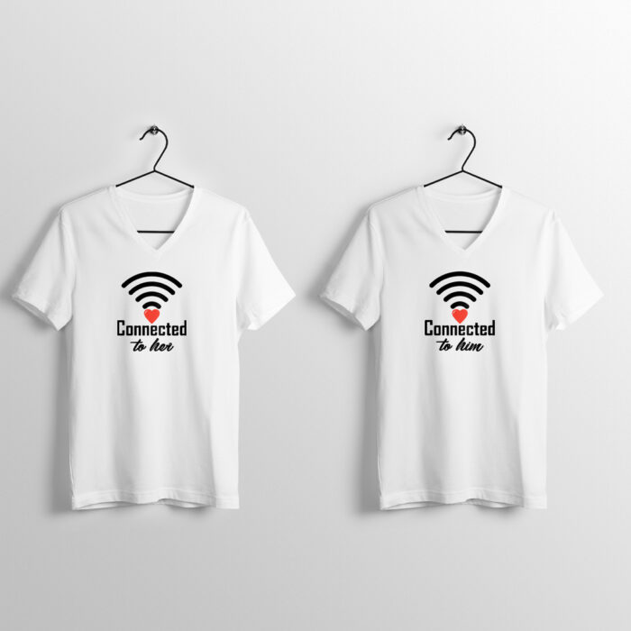 Connected to Him/ Connected to Her Couple V-Neck Tees