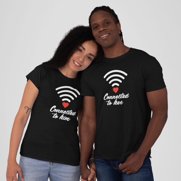 Connected to Him/ Connected to Her Couple T-Shirts - Image 2