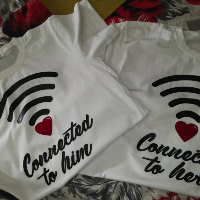 Connected to Him/ Connected to Her Couple T-Shirts - Image 3